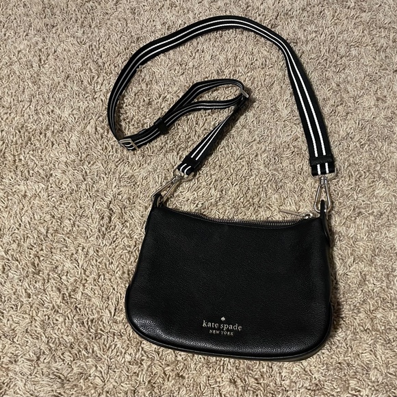 kate spade Handbags - Kate Spade Rosie Leather Small Crossbody Bag Black with Stripe Strap